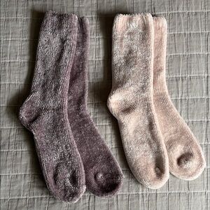 Cozy Plush Chenille Crew Socks – Set of Two, off white and light cocoa NWOT